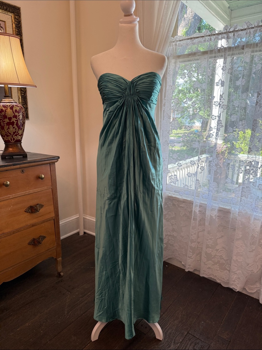 SIlk Laundry by Shelli Segal Teal Satin Evening Dress Teal 4 Fabulous